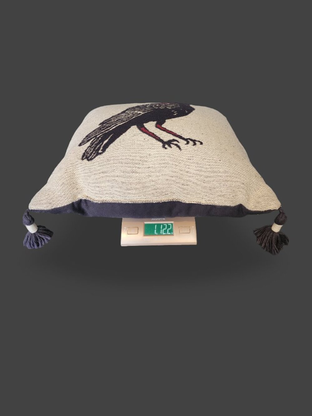Embroidered Tassel Raven Throw Pillow - Picture 6 of 9